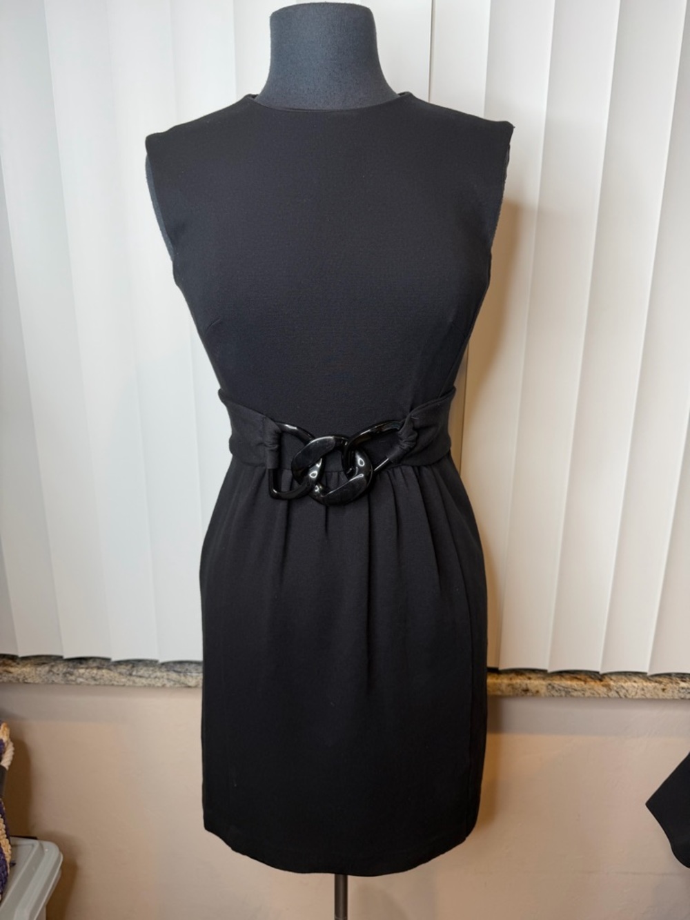Milly Classic Black Sleeveless Belted Evening Sheath Dress Size Small